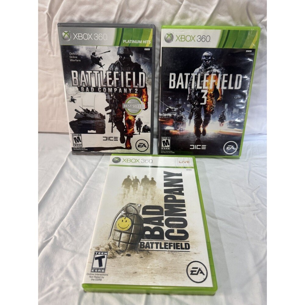 Battlefield Xbox 360 Game Lot of 3 - Bad Company, Bad Company 2, Battlefield 3 E